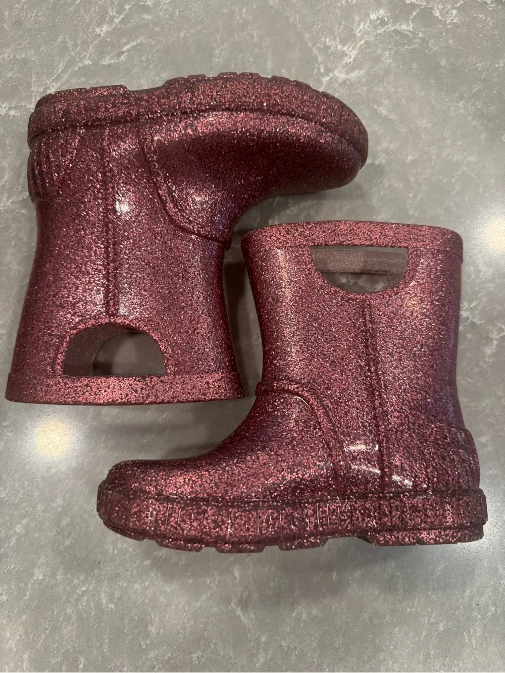 UGG Kids Classic Clear Mini II Glitter Rain Boots Pink Toddler Size 11